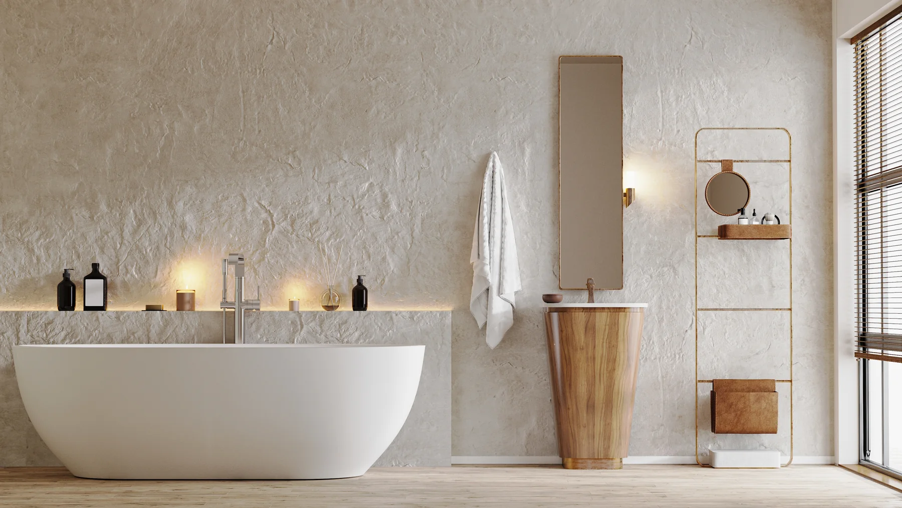 Bathroom renovation with tub and wood vanity